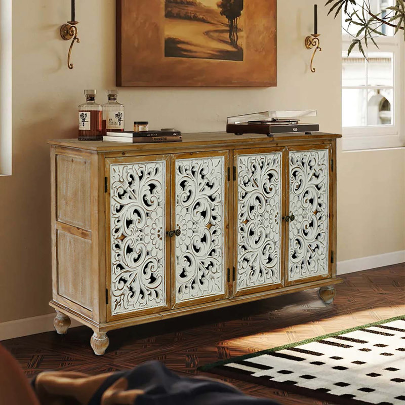 Rangement décoratif 4 portes - Armoire pour vestibule. Buffet de salle à manger avec finition peinte, patiné et élégant avec portes. Fabriqué à la main, beau et fonctionnel