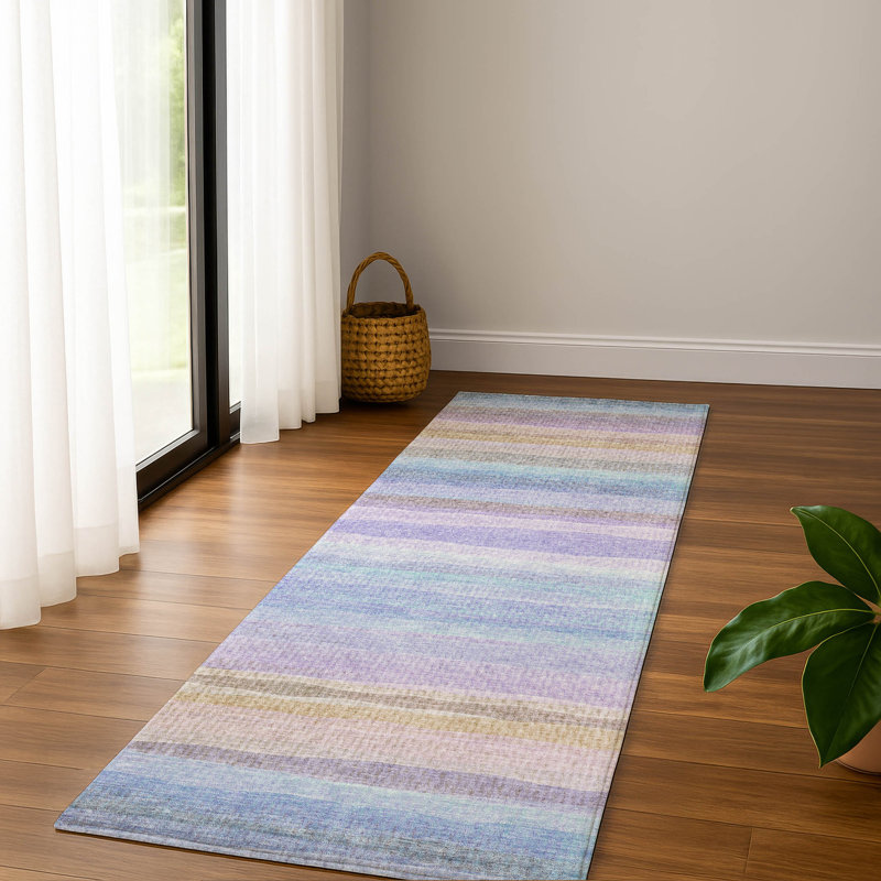 Premium Machine Washable Mayfield AMF2093 Striped Rug, 2'3" x 7'6" Runner, Lavender
