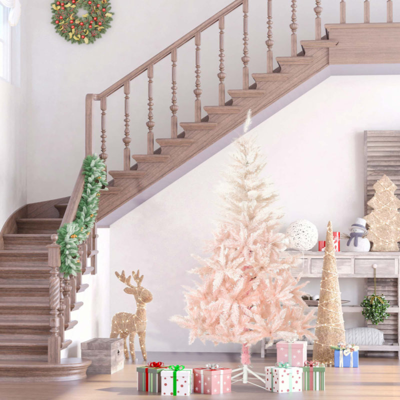 7Ft Unlit Spruce Artificial Christmas Tree With Realistic Branches And 1000 Tips, Pink
