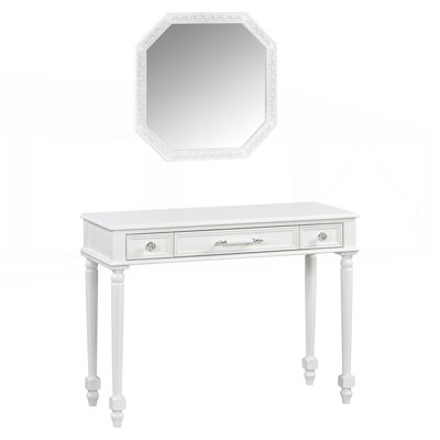 Retro Makeup Desk with Large Octagonal Mirror, 3-Drawer Dressing Table for Jewelry Storage, Elegant Console for Various Rooms