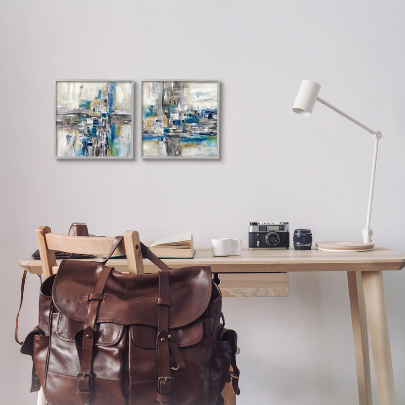 «Abstract Collage Chaotic Brush Strokes», ensemble de 2 impressions encadrées par Susan Jill, H 12 po x l 12 po x P 1,5 po