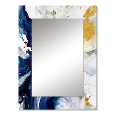 Hulste Dark Blue and Gold Strokes XXIII - Fractals Decorative Wall Mirror, Blue Mirror, Printed Metal Art