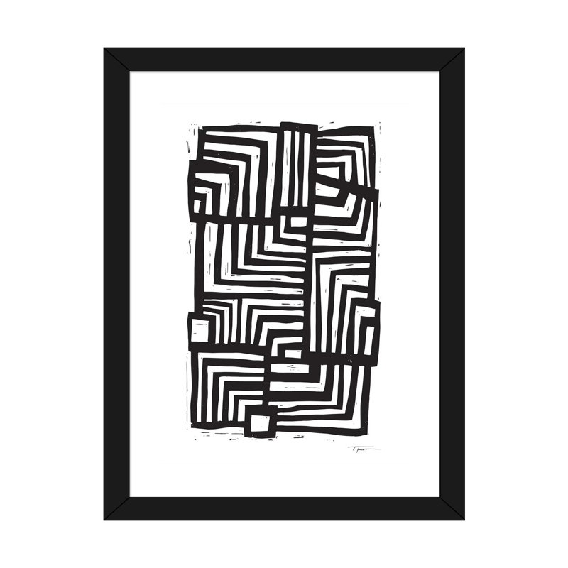 " Moving Lines ", 24" H x 16" W x 1" D, Black Framed Paper, White