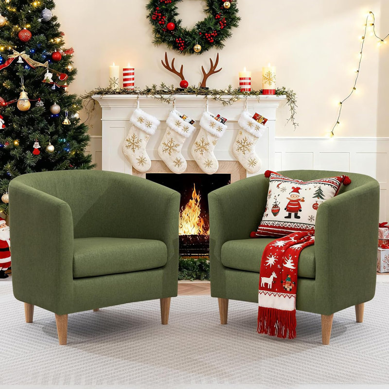 Cottle Barrel Accent Chair with Wood Leg, Modern Comfy Living Room Chairs with Armrest Small Reading Chair with Cozy Soft Padded for Bedroom Reception Room Cafe