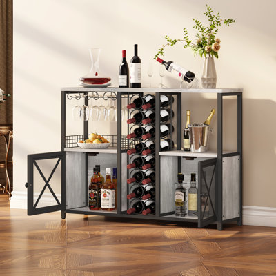Large Capacity Wine Cabinet , Wooden Bar Cabinet for Liquor and Glasses, Farmhouse Liquor Cabinet with Storage Sideboard for Home