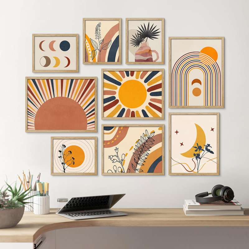 Multicolore, géométrie, astronomie, variété, formes abstraites, art moderne pour le salon, la chambre à coucher, le bureau, impression encadrée sur papier, 9 pièces