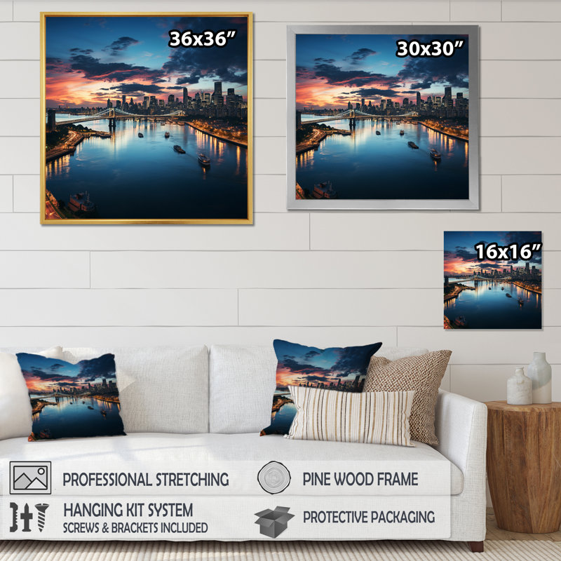 Cityscape Of NYC USA III - Cityscapes Canvas Wall Art, Cadre photo noir, H 24 po x l 24 po x P 1 po