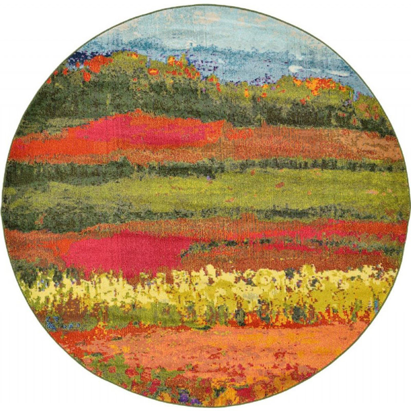 Tapis vert / rouge / jaune Glenarden, Rond 8 pi