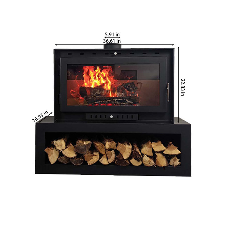 Heating fireplace with wood storage layer