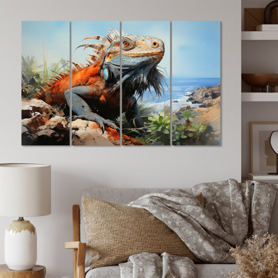 Lézard sur le rocher I - animaux, ensemble de reproduction d'art en métal