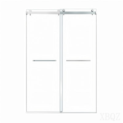 Porte de douche coulissante double sans cadre 60 x 60 po, porte de douche double, verre trempé Sgcc 3/8 po (10 mm), acier inoxydable, chrome