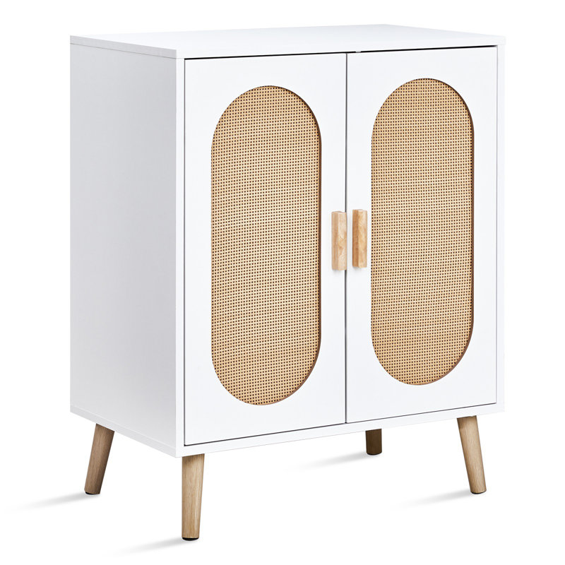 Rattan 2 Doors Accent Cabinet With Storage, White