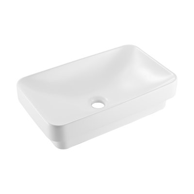 Semi Recessed Bathroom Sink, 19.29 x 12.01 Inch Rectangular White Ceramic Vessel Sink with 1-3/4 Inch Drain Hole, Drop in Modern Lavatory Vanity Bath Wash Bowl Basin, Rectangle for Small Space