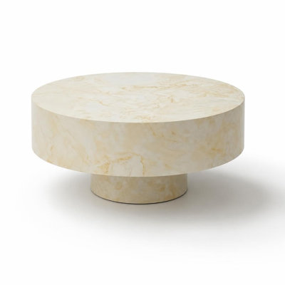 Table basse ronde ronde cannelée de style Mid-Century robuste, table d'appoint polyvalente et fonctionnelle, panneau de fibres à densité moyenne durable, surface supérieure spacieuse