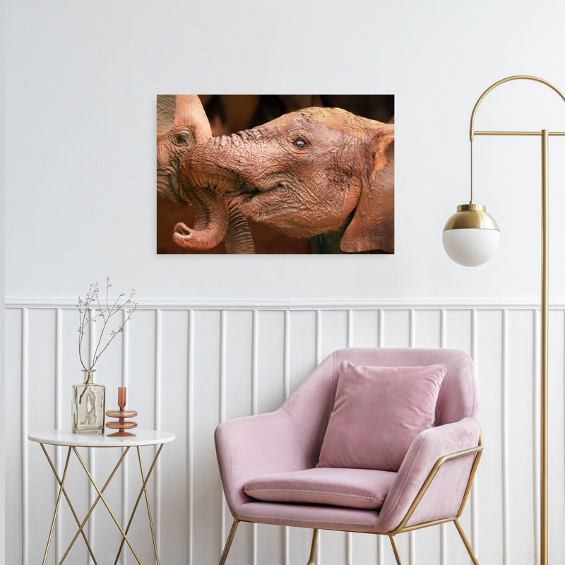 Baby Elephant Love Contemporary Elephant Nature Wildlife Wall Art Print by Jeffrey C. Sink - 1 Piece Wrapped Canvas Wall Art