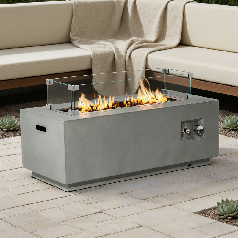 Ensemble de table de foyer d'extérieur au propane de 42 po avec pare-vent en verre 2 pièces, 50 000 BTU