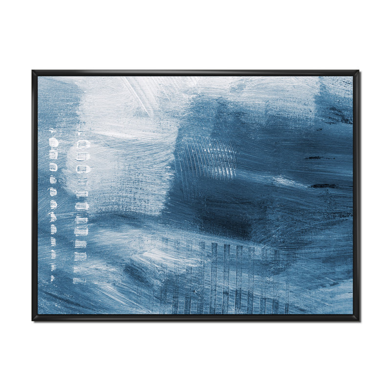 Nuances de bleu créatif - Peinture sur toile, H 34 po x l 44 po x P 1,5 po, Cadre flottant noir