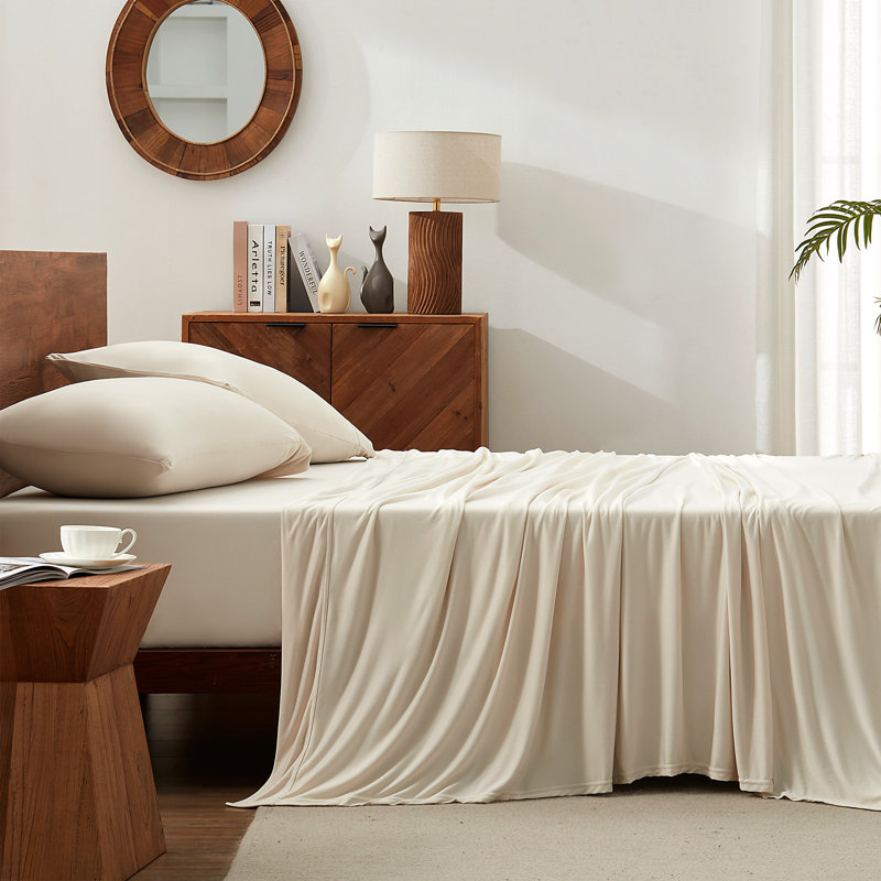 Solid Jersey Knit Sheet Set, Beige, Queen Sheet Set with  4 additional pieces