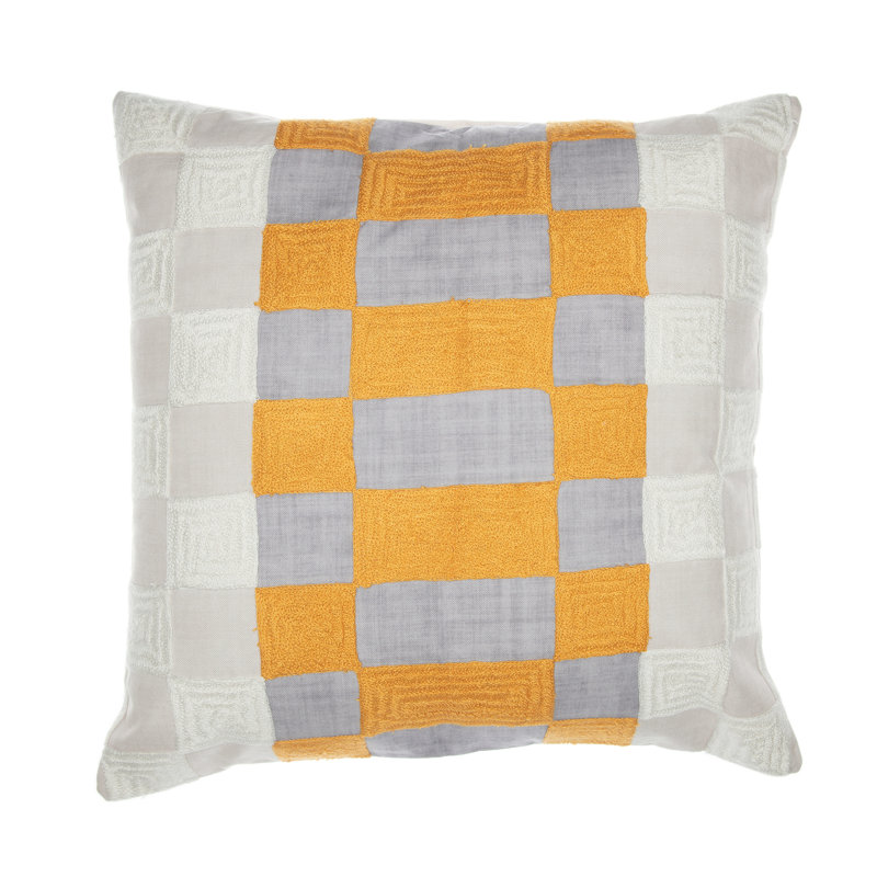 Textured Throw Pillow, Yellow/Gray/Ivory, Polyester/Polyfill
