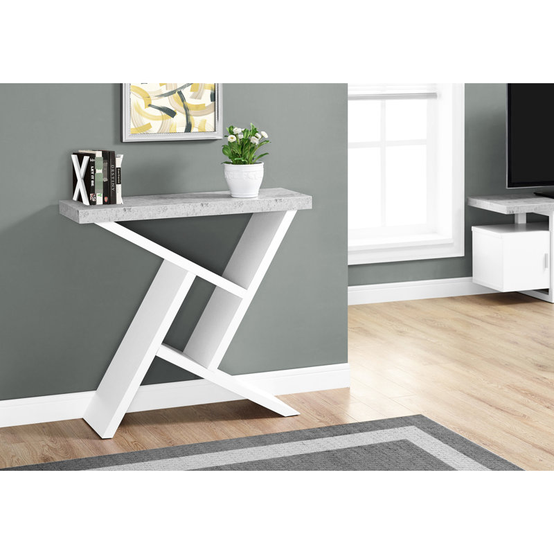 Table d'appoint pour le salon, la chambre à coucher - stratifié gris et blanc avec base architecturale spacieuse et console de pièce contemporaine de surface moderne