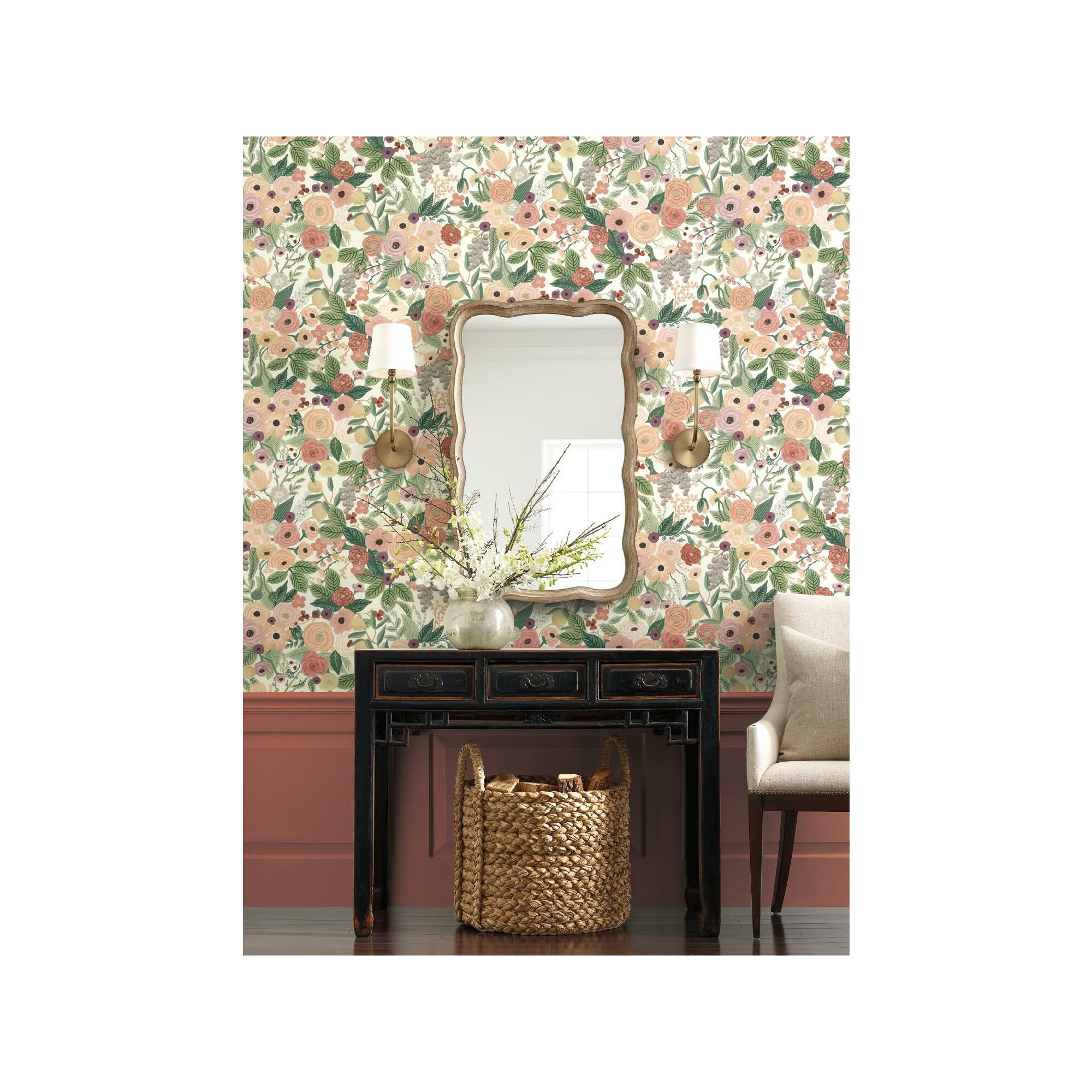 Garden Party 20' L x 27" W Peel and Stick Wallpaper Roll, Burgundy