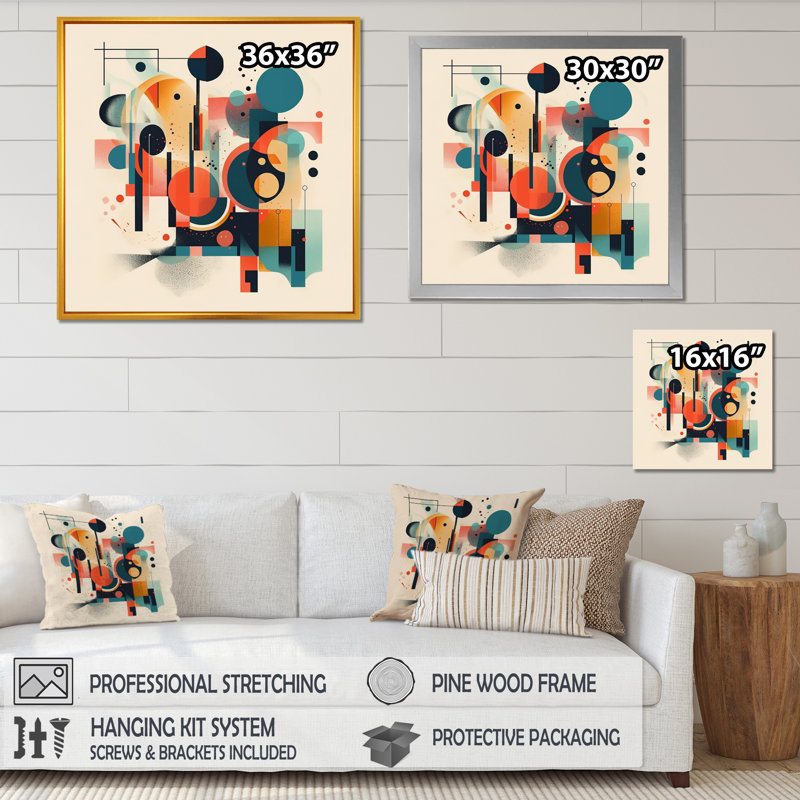 «Orange Contemplative Space IV» - Minimalisme, impressions sur toile, H 16 po x l 16 po x P 1 po, Cadre flottant doré