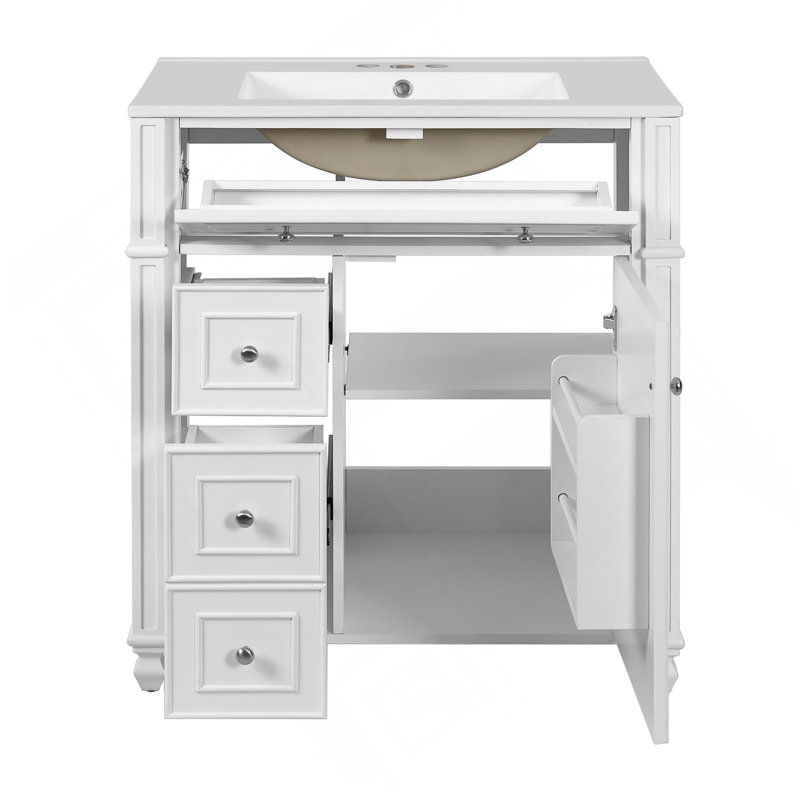 Meuble-lavabo de salle de bain avec lavabo en céramique, 30 po, armoire de rangement avec portes à fermeture en douceur et organisateur de porte