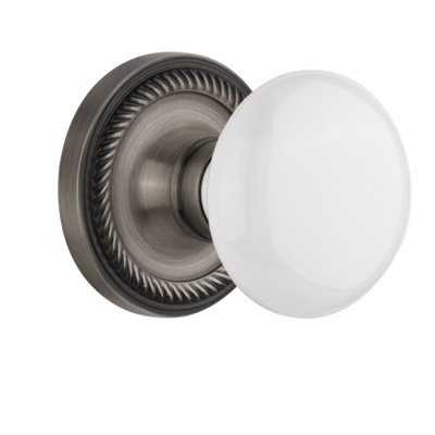 Rosette corde avec bouton de porte en porcelaine blanche