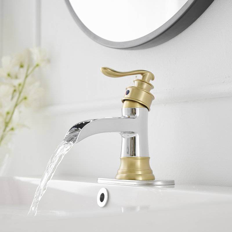 Single-Hole Single-handle Bathroom Faucet with Drain Assembly, Chrome Gold