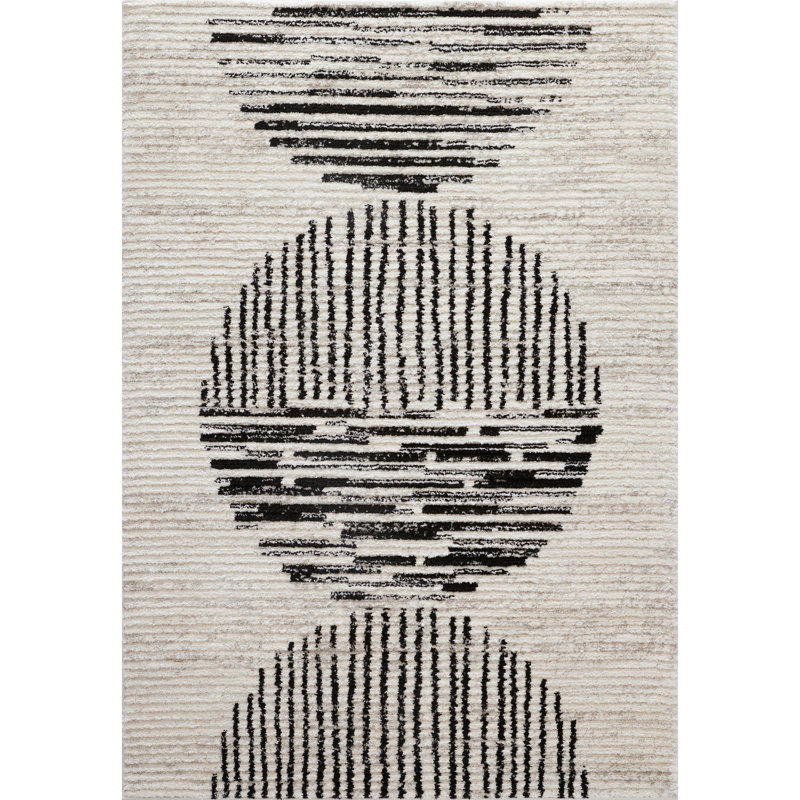 Wrought Studio Morium Malva Beige/Black Stripe Indoor Polyester Area Rug, Rectangle 5'2.99" x 7'2.61"