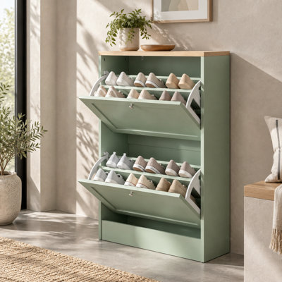 Slim Entryway Shoe Cabinet Modern Hidden Shoe Organizer for Small Spaces