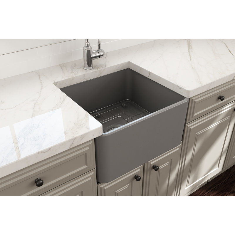 20 in. L Farmhouse Kitchen Sink, Matte Gray