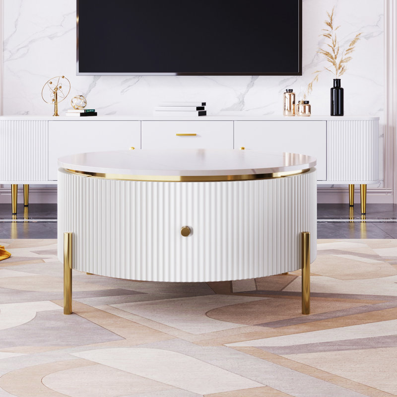  Table basse avec rangement Baadur, Blanc, Blanc cassé