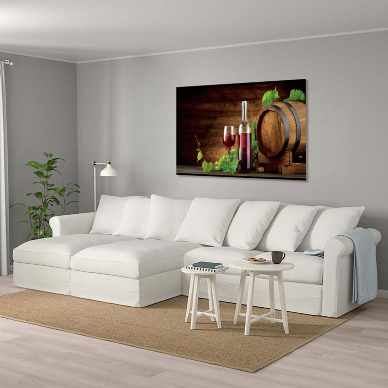Impression sur toile Beck, raisin et vin, H 32 po x l 47 po x P 1 po, Encadrement doré