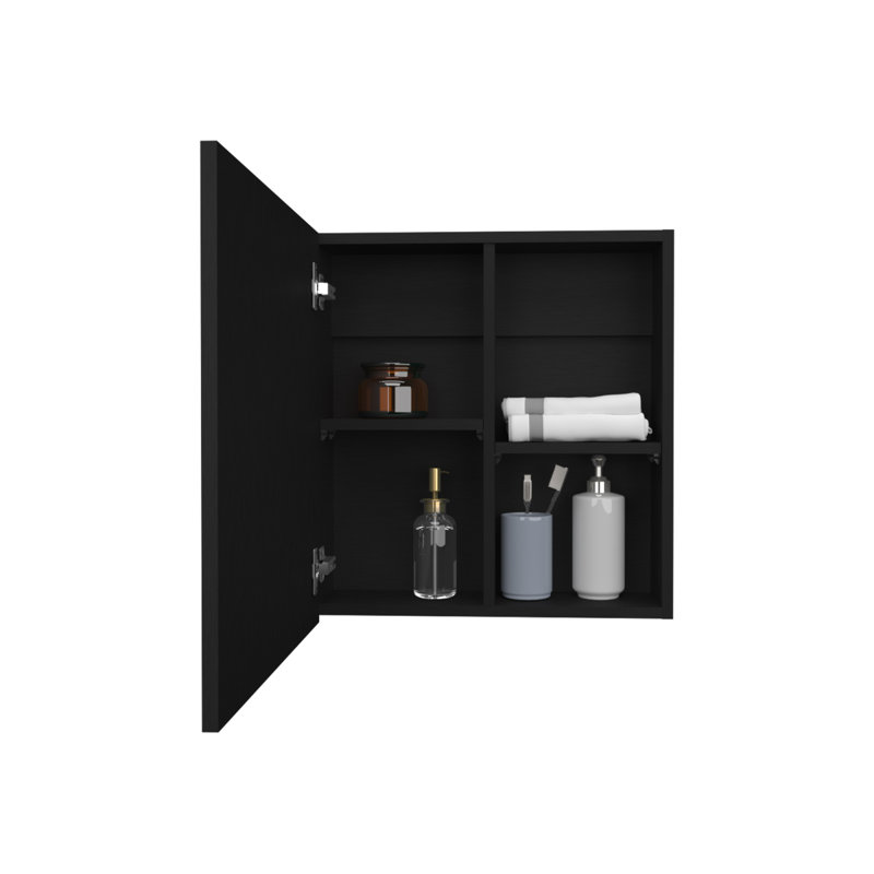 Duma 21.1" H X 19.7" W Mirror Medicine Cabinet, One Door With Four Interior Shelves For Bathroom, Kitchen Black, Black