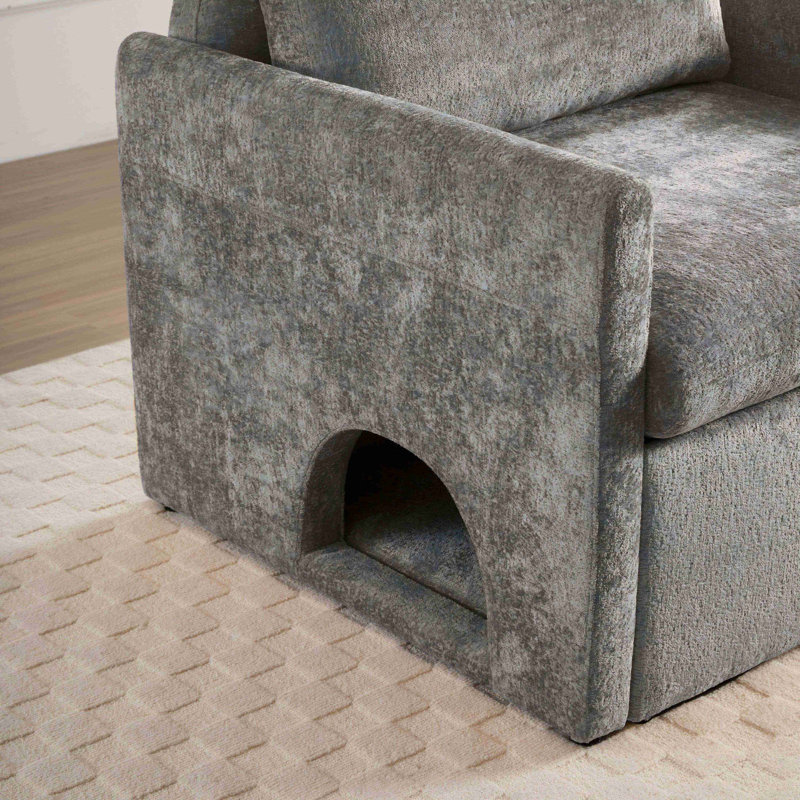 Modern Pet-Friendly Armchair with Built-In Cat Cubby