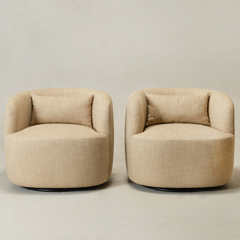 Bolton 34" W Upholstered Swivel Barrel Chair, Wheat