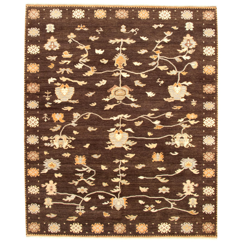 Tapis brun foncé / beige en laine noué à la main Turbotville
