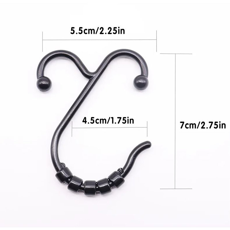 Ensemble de 12 pièces - Anneaux de rideau de douche double à oreilles robustes en métal antirouille, Noir