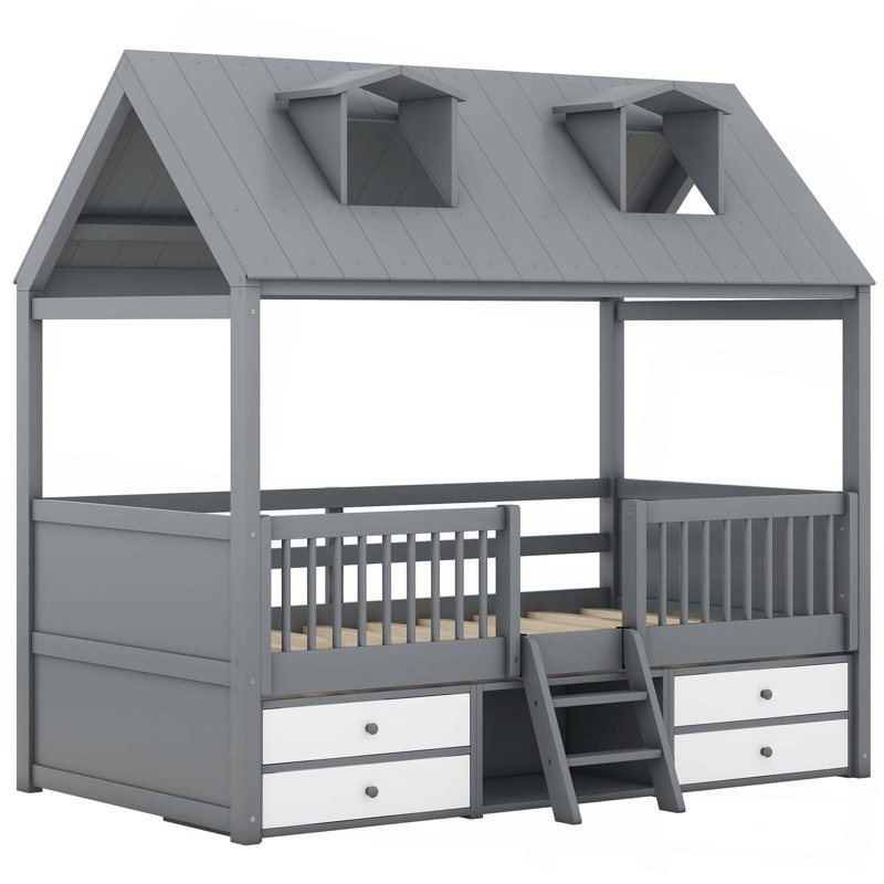 Structure de lit simple en bois, Grey