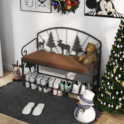 Banc à chaussures pour hall d'entrée, banc industriel, étagère à chaussures rustique pour petits espaces, banc de hall d'entrée rembourré, vestibule polyvalent