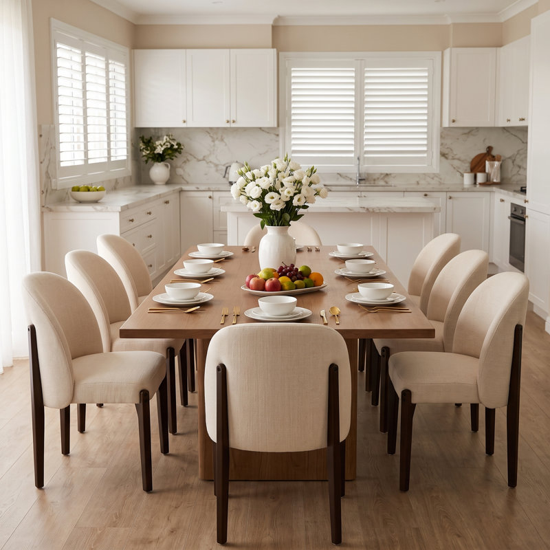 Ensemble de 2 chaises de salle à manger en bois, chaise de salle à manger rembourrée en tissu moderne, chaise de salle à manger de style maison de campagne, beige