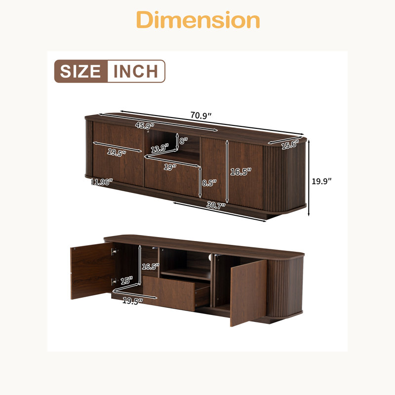 70-Inch Modern TV Stand For Tvs Up To 80 Inches For Living Room, Media Entertainment Center With Ample Storage