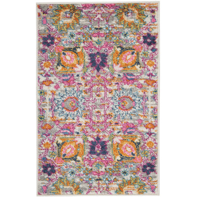 Tapis argenté / orange / rose Justien