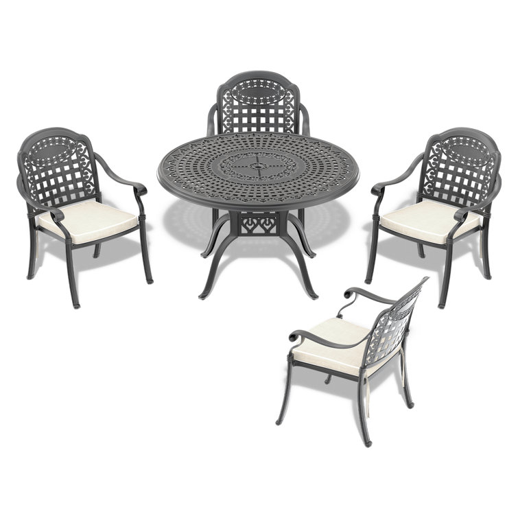 Round 4-Person Outdoor Dining Set With Complimentary Exquisite Seat Cushions In Random Colors(Set Of 5)