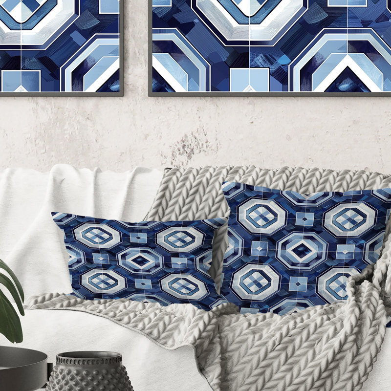 Coussin bleu et blanc octogonal moderne