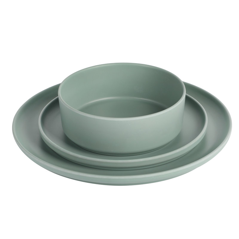 Sage Green Melamine Coastal Dinnerware Set, Service for 4