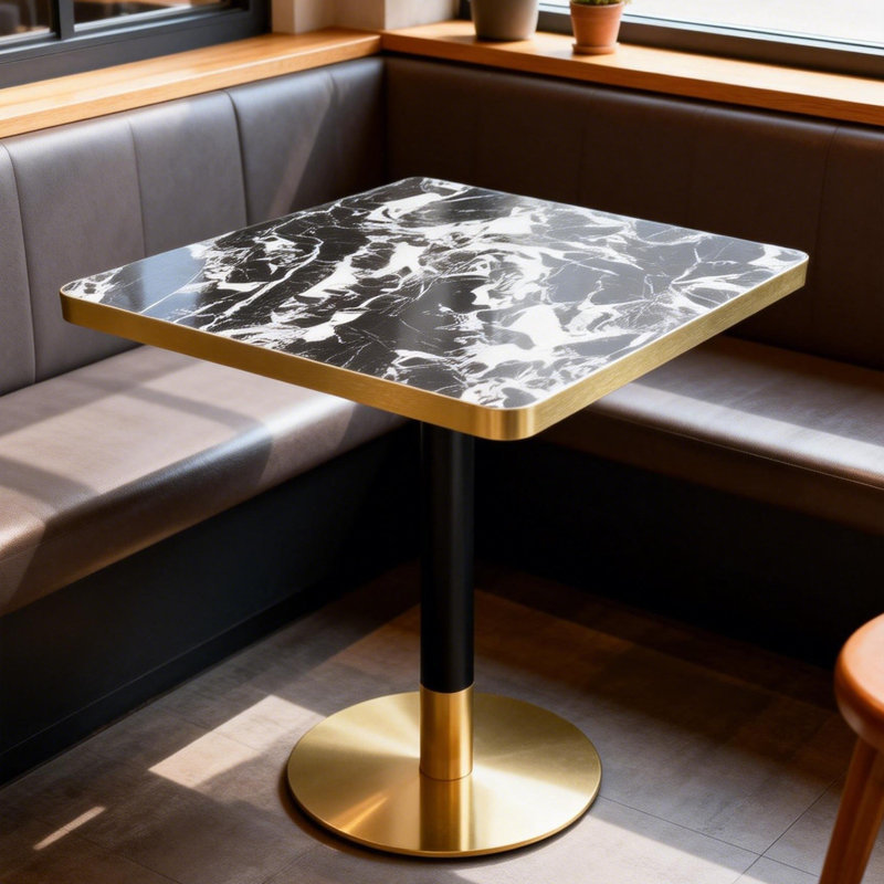 30" Square Sintered Stone Dining Table With Gold Metal Pedestal Base – Commercial & Residential Use For Cafés, Restaurants & Small Spaces