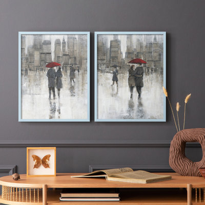 «Rain in The City I», reproduction encadrée de qualité supérieure - prête à être accrochée - aucun clou requis - aucun clou requis
