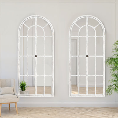 Apolinaras 71" H 31" W Arch Window Pane Wood Full Length Mirror